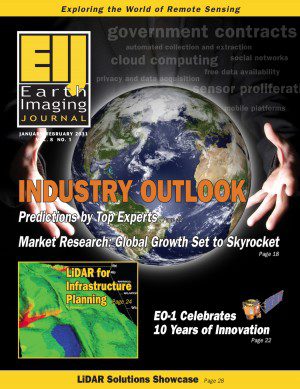 Jan-Feb 2011 cover of EIJ - Earth Imaging Journal - Exploring the world of remote sensing, satellite images, satellite imagery