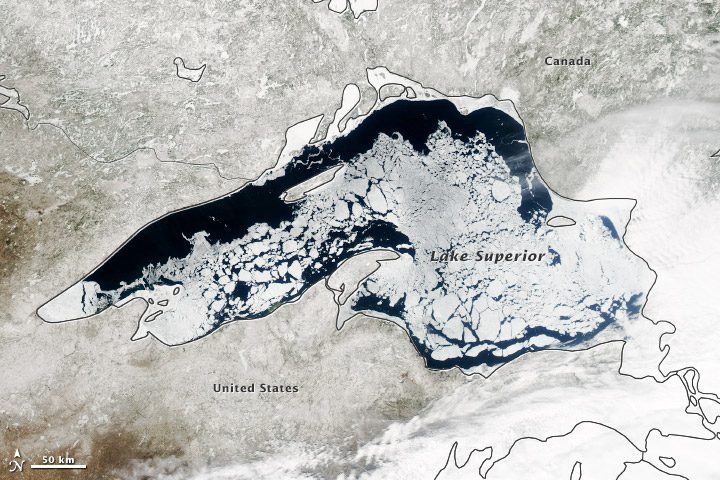 Satellite Shows Lake Superior Still Mostly Ice Covered