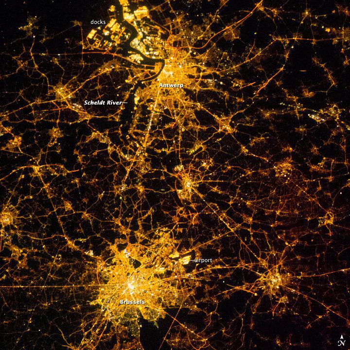 Astronauts View Belgium at Night