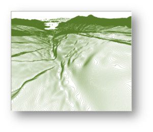 Figure 2. Digital elevation models (top) and contour maps can be coupled with GIS layers derived from high-accuracy mosaic imagery to produce authoritative topographic maps.