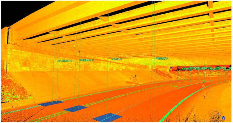 In Oregon, clearance values were measured perpendicular to a roadway surface using a static scan point cloud. Photo credit: Oregon Department of Transportation