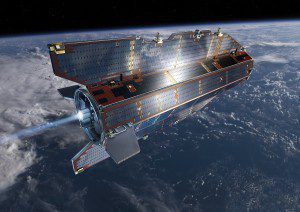 GOCE orbit is so low that it experiences drag from the outer edges of Earth's atmosphere. The satellite's streamlined structure and use of an electric propulsion system counteract atmospheric drag to ensure that the data are of true gravity. (Credit: ESA/AOES Medialab)