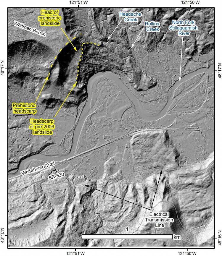 A hillshade map shows ground conditions based on 2003 LiDAR data.