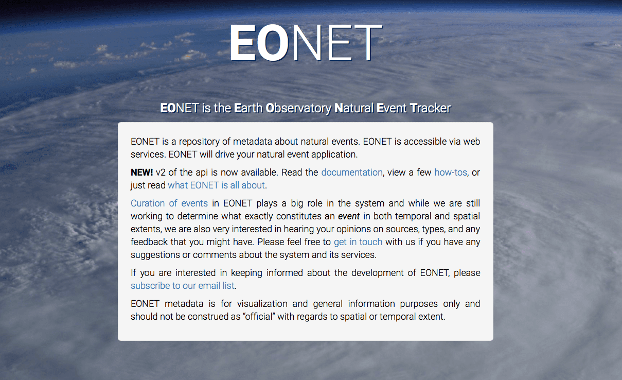 Introducing EONET: The Earth Observatory Natural Event Tracker