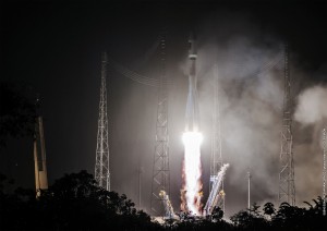 Europe’s 13th and 14th Galileo satellites lifted off on May 24, 2016, from Europe’s Spaceport in French Guiana atop a Soyuz launcher. (Credit: ESA/CNES/ARIANESPACE-Optique Video du CSG, P. Piron)