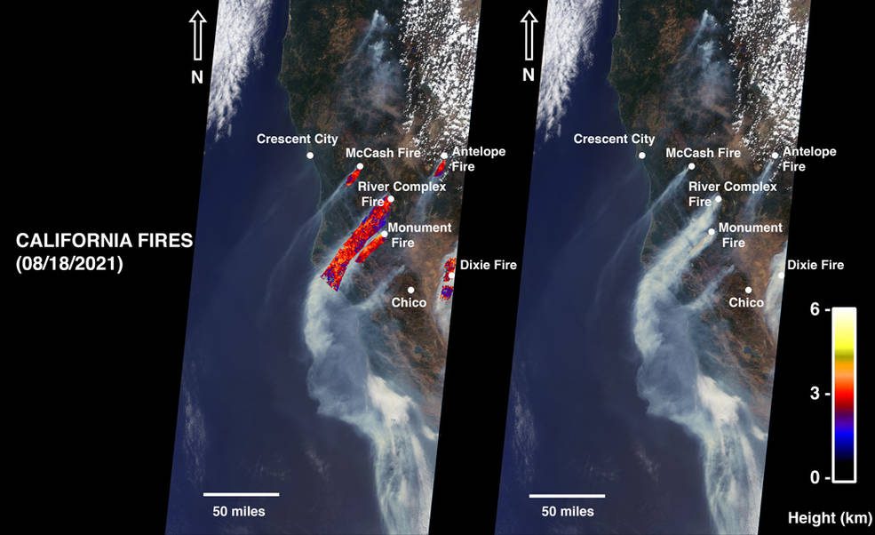 NASA's MISR Instrument Sees California Wildfire Smoke Plumes From Space